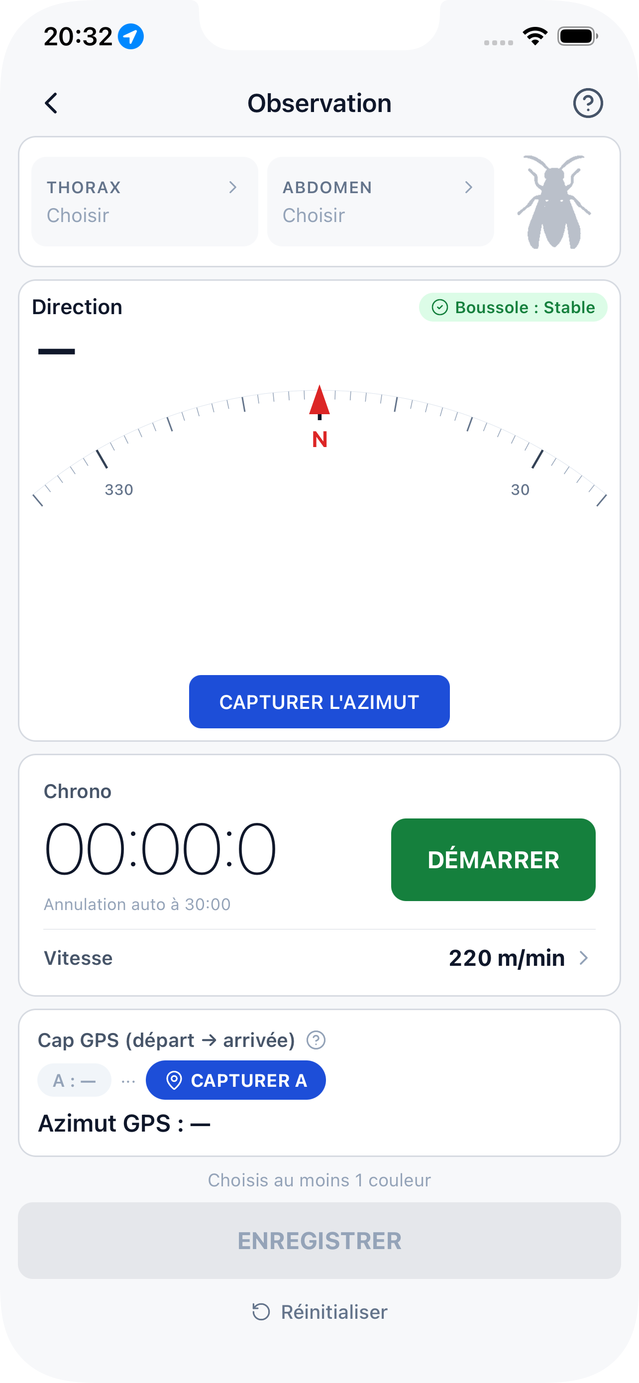 Chronométrage et azimut dans LeFrelon Pisteur