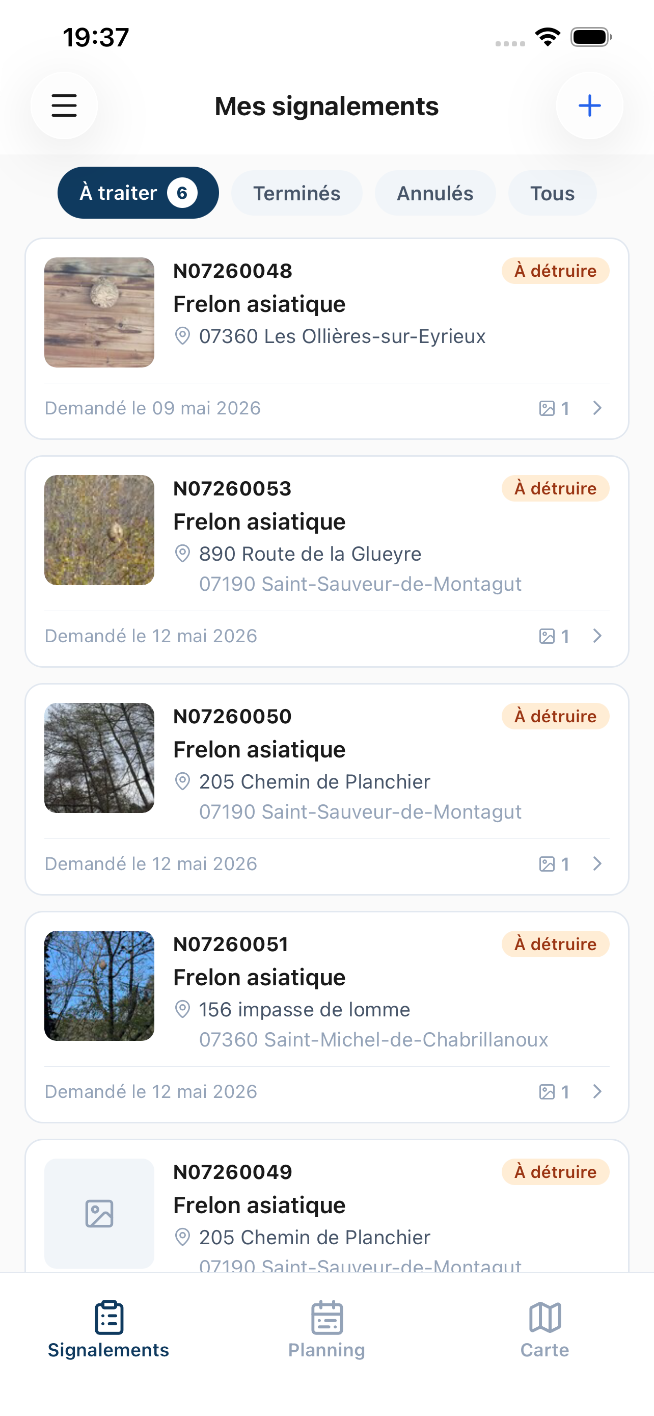 Liste des interventions assignées