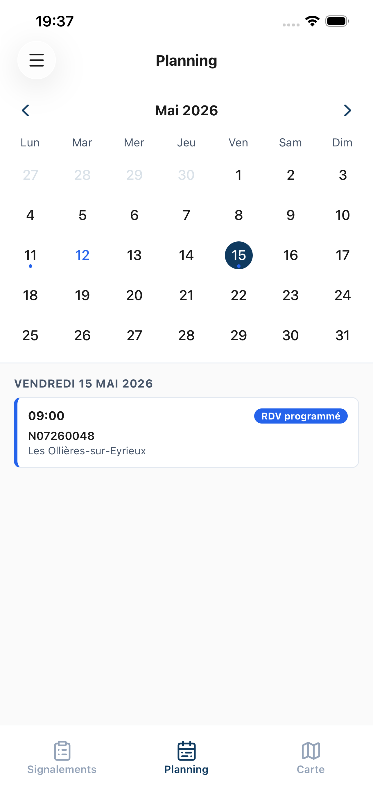 Planning des interventions
